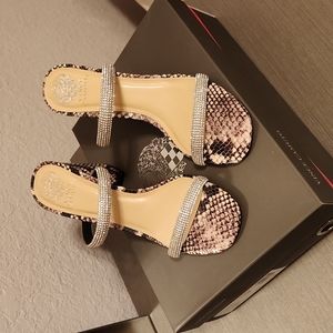 VINCE CAMUTO MAGALY SNAKE PRINT EMBELLISHED BLOCK-HEEL SANDAL